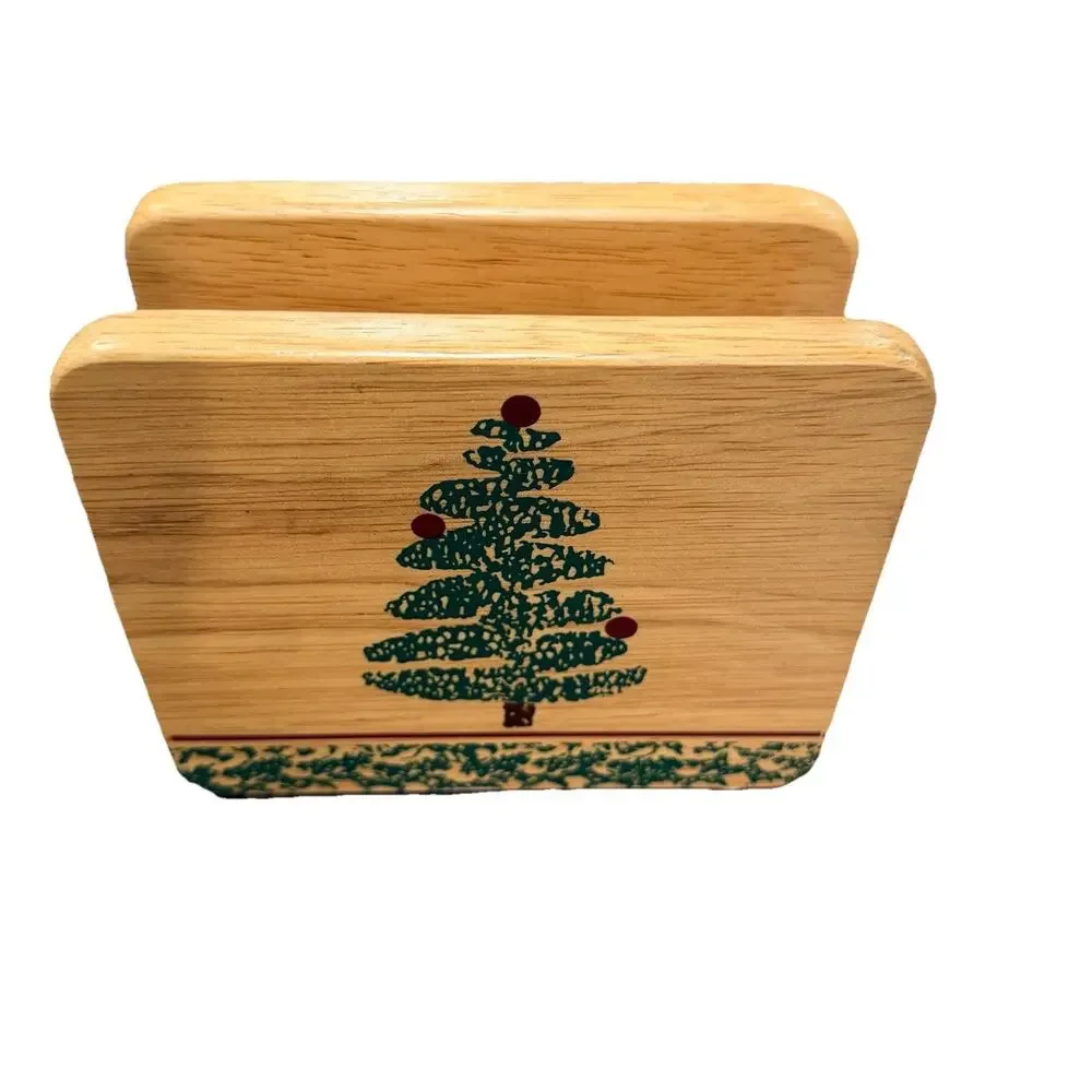 Furio Vintage Wood Christmas Tree Holiday Napkin Holder 1999 Taiwan